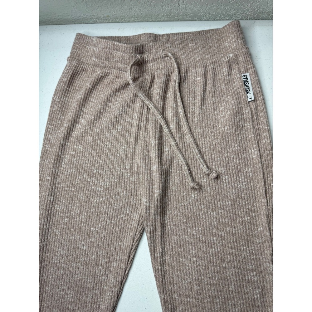 Gymshark Womens Ribbed Knit Lounge Pants Taupe Marl Drawstring Leggings Small - Picture 3 of 8